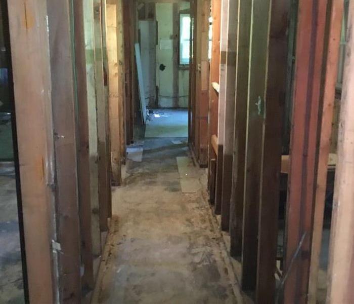 gutted hallway to remove all wet and moldy material